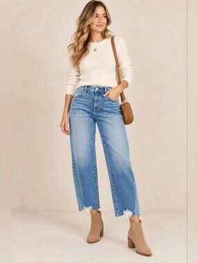 RISEN Women's Barrel Jeans Slouchy Contrast Ankle Collegiate Stretch Various NEW